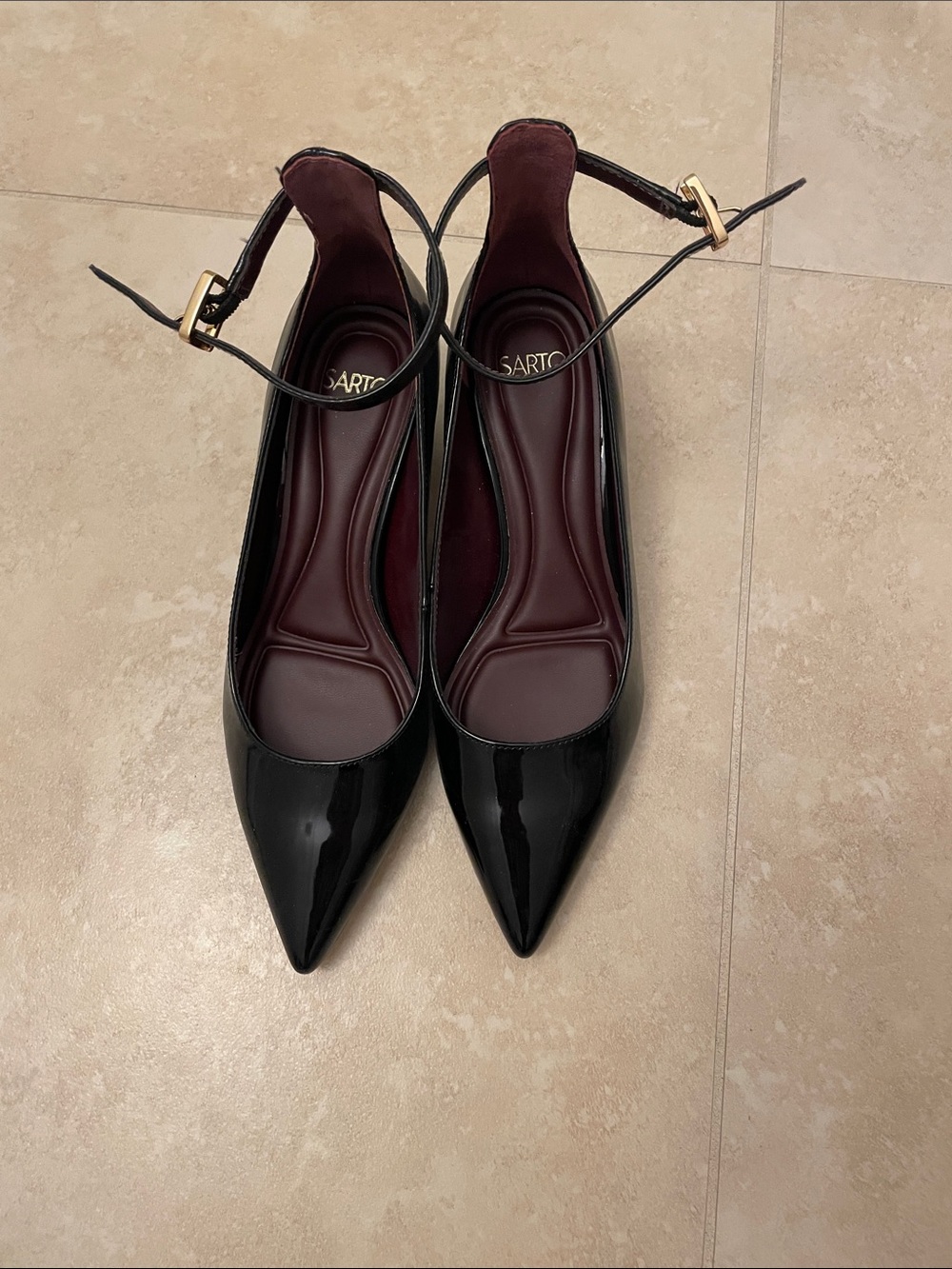 SARTO By Franco Sarto Black Patent Pointed Toe Ankle-Strap Heels